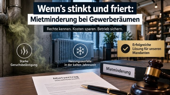 Mietminderung bei Gewerberäumen wegen wiederkehrendem Fäkalgeruch und Heizungsausfällen
